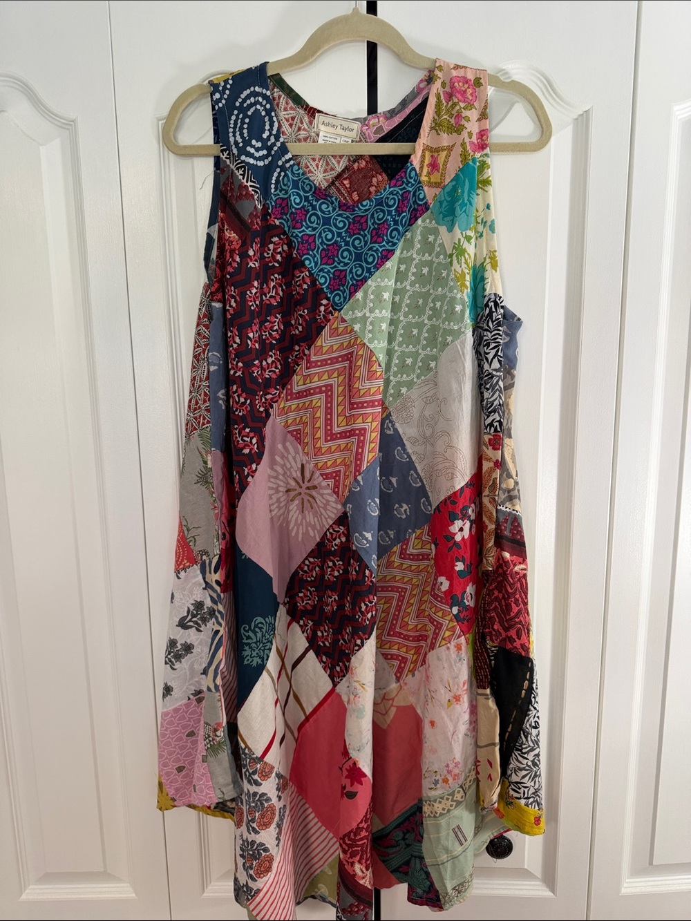 NWOT Ashley Taylor 100% Cotton Patchwork Umbrella Dress Boho Hippie OS